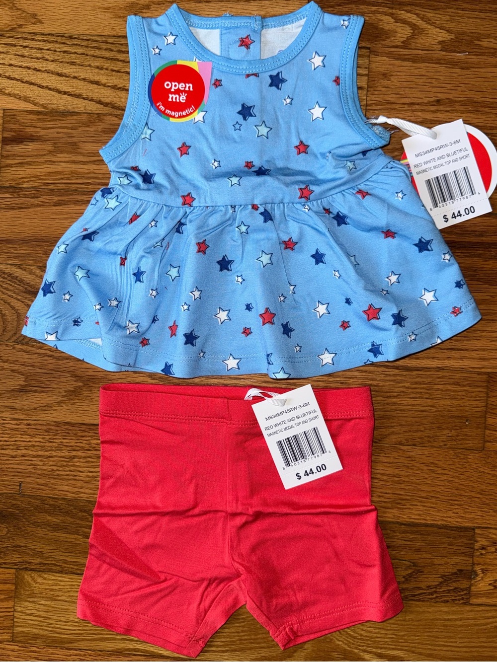 3-6m Magnetic Me Blue Star Peplum Top with Red Bike Shorts